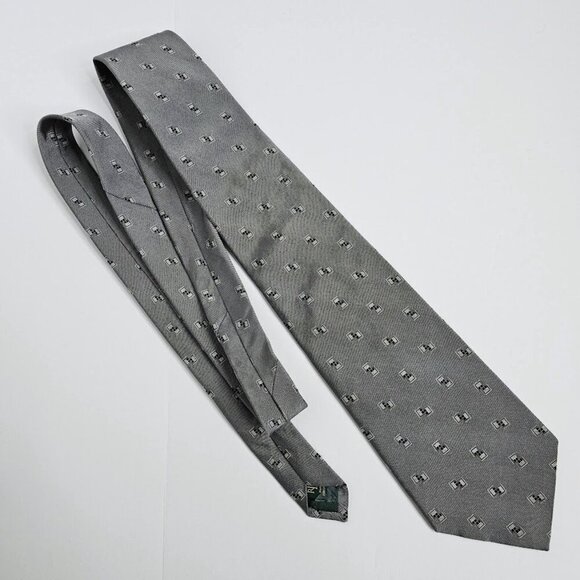 LAUREN RALPH LAUREN 100% Silk Tie Necktie GRAY with SILVER BLACK Geometric 57" - Picture 2 of 6